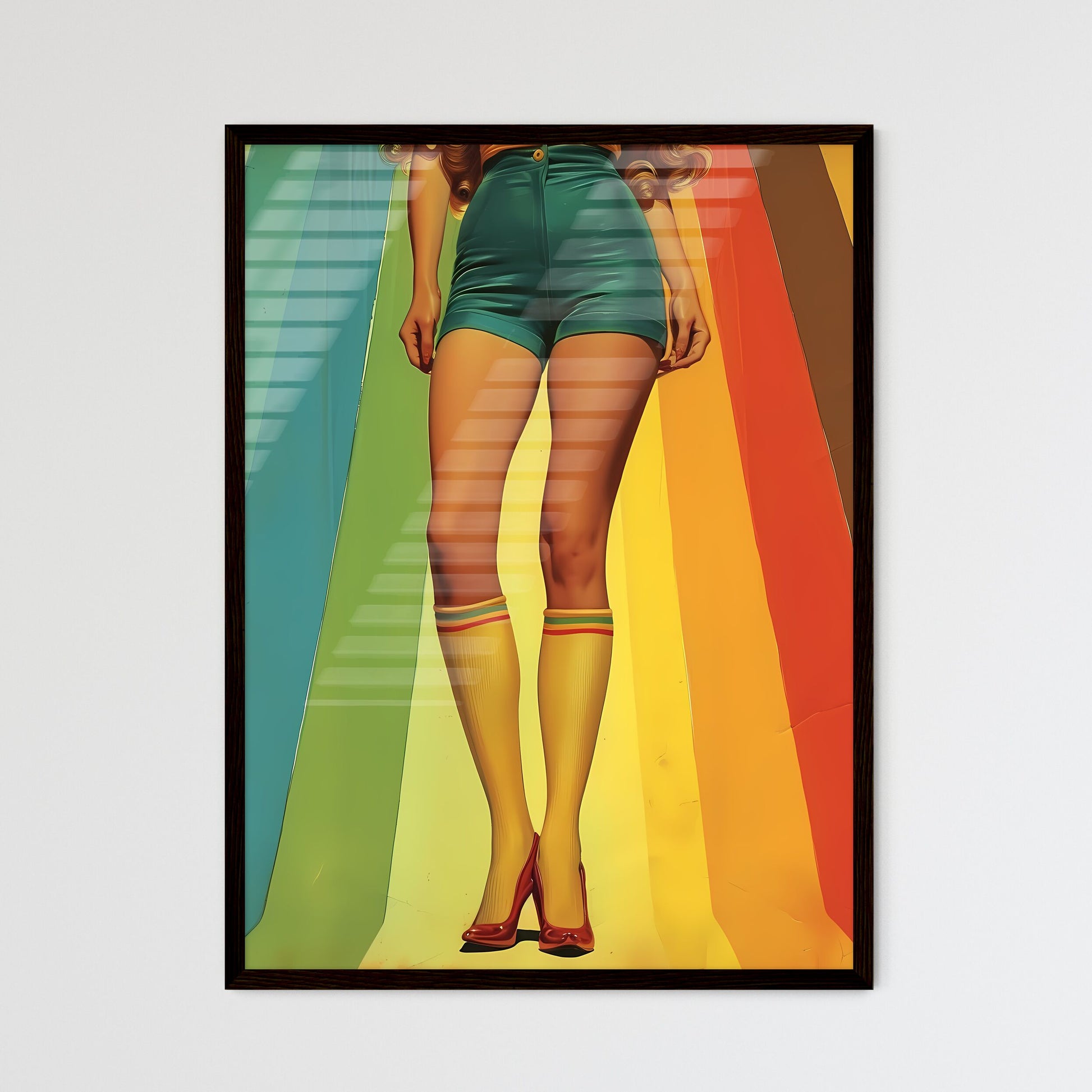 Uncommon pin up girl illustration - Art print of a woman wearing shorts and rainbow socks Default Title