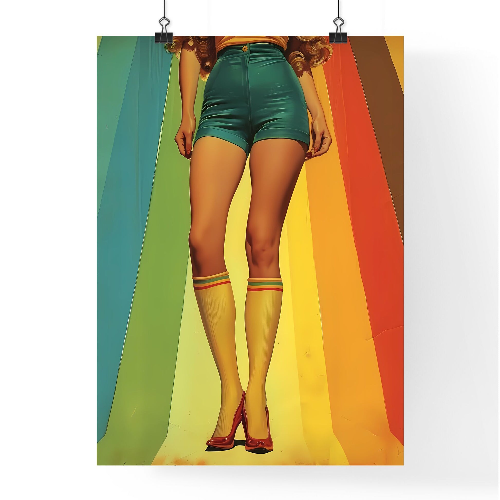 Uncommon pin up girl illustration - Art print of a woman wearing shorts and rainbow socks Default Title