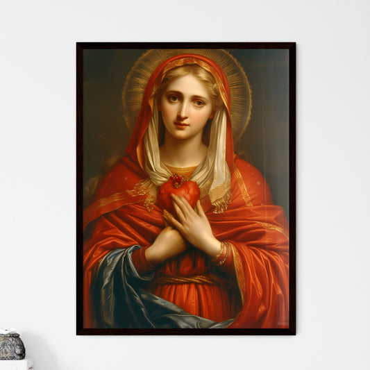 Mary Mother mystical rose, immaculate heart, beautiful loving expression - Art print of a painting of a woman holding a heart Default Title
