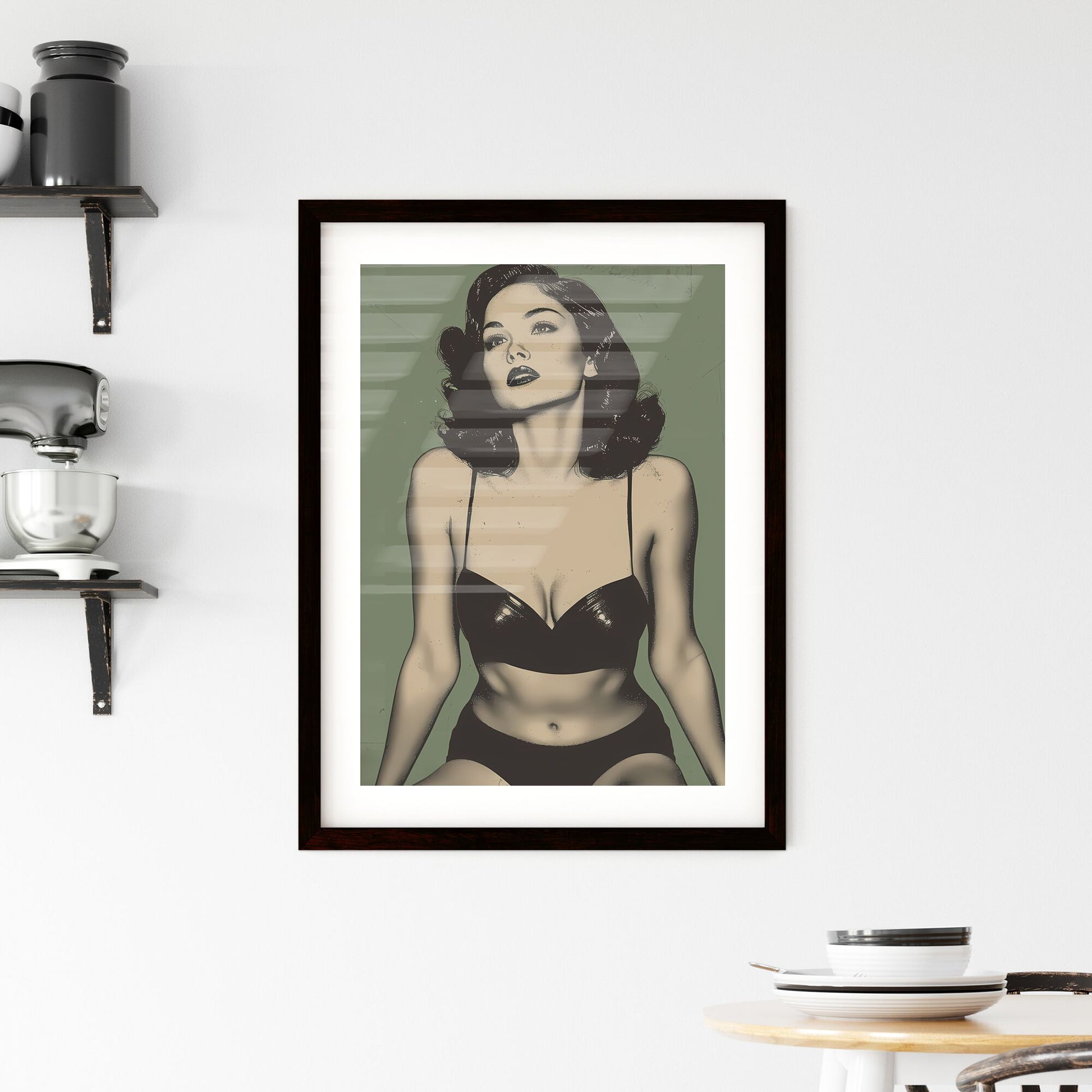 Side profile, illustrative, large outlines, beautiful pin up girl - Art print of a woman in a garment Default Title