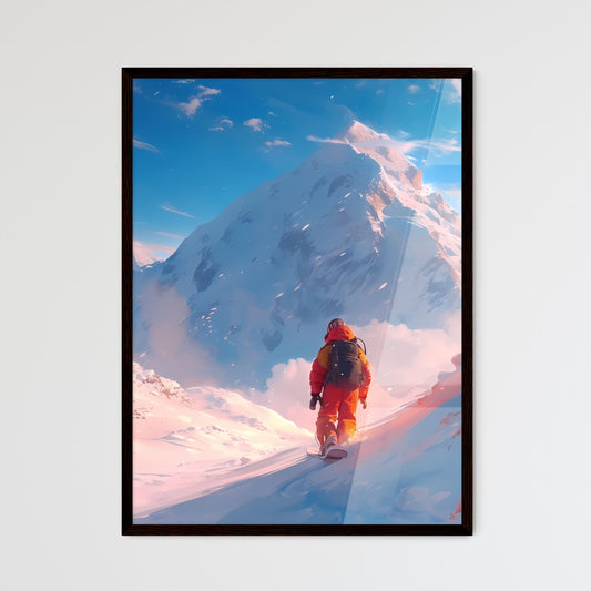 A skier wears snowboard gear and slides down - Framed Art Print