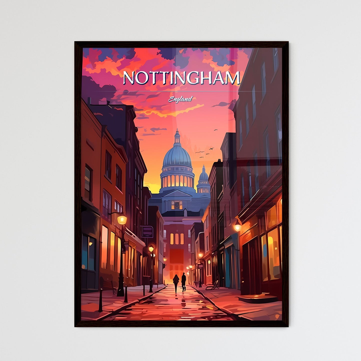 Nottingham, England - Art print of a street with buildings and a dome Framed Art