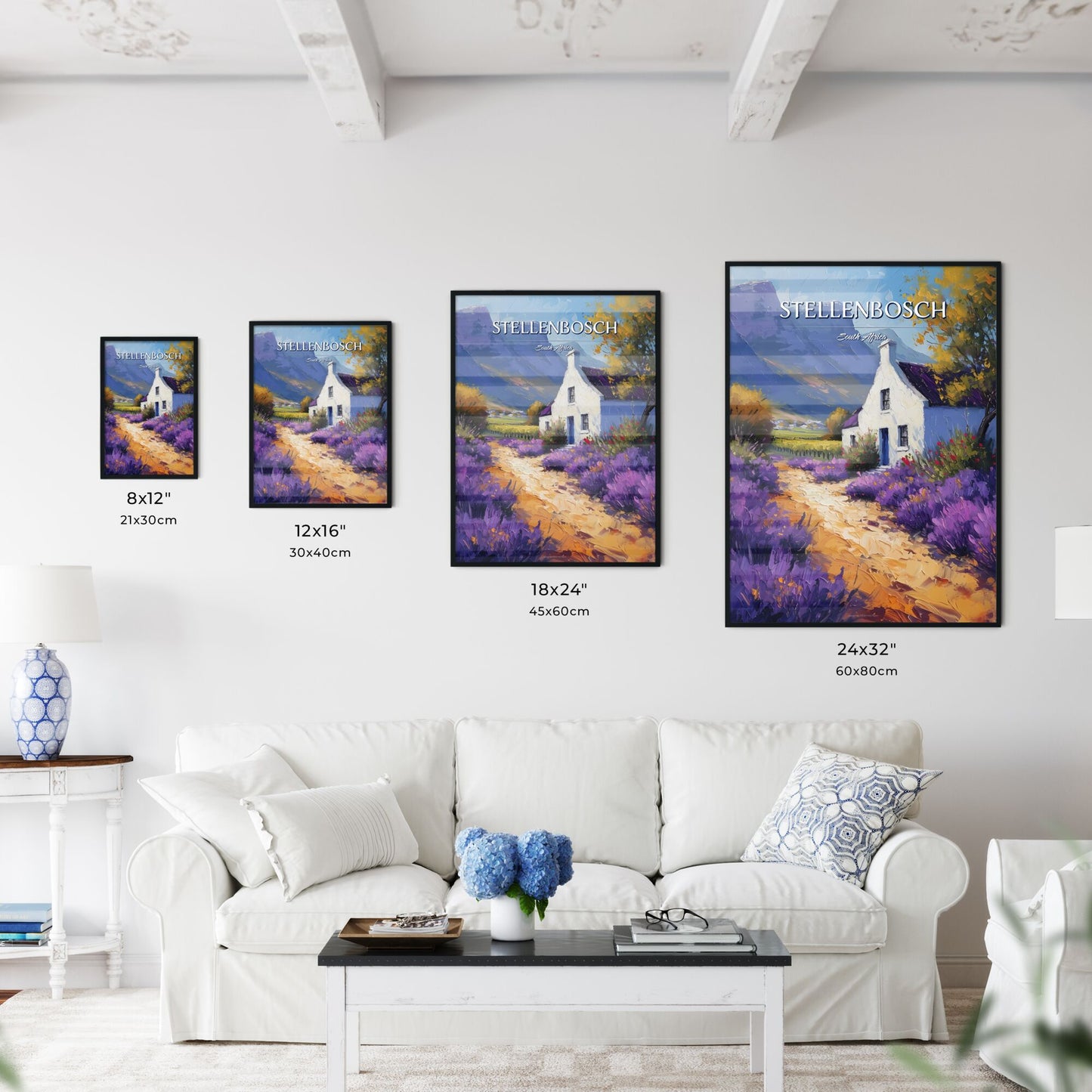Stellenbosch, South Africa - Art print of a painting of a house with purple flowers Default Title