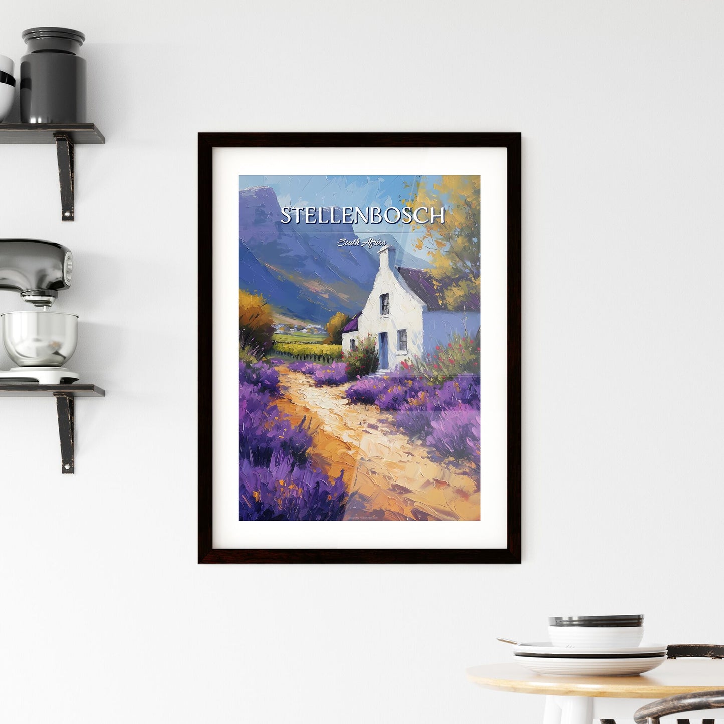 Stellenbosch, South Africa - Art print of a painting of a house with purple flowers Default Title