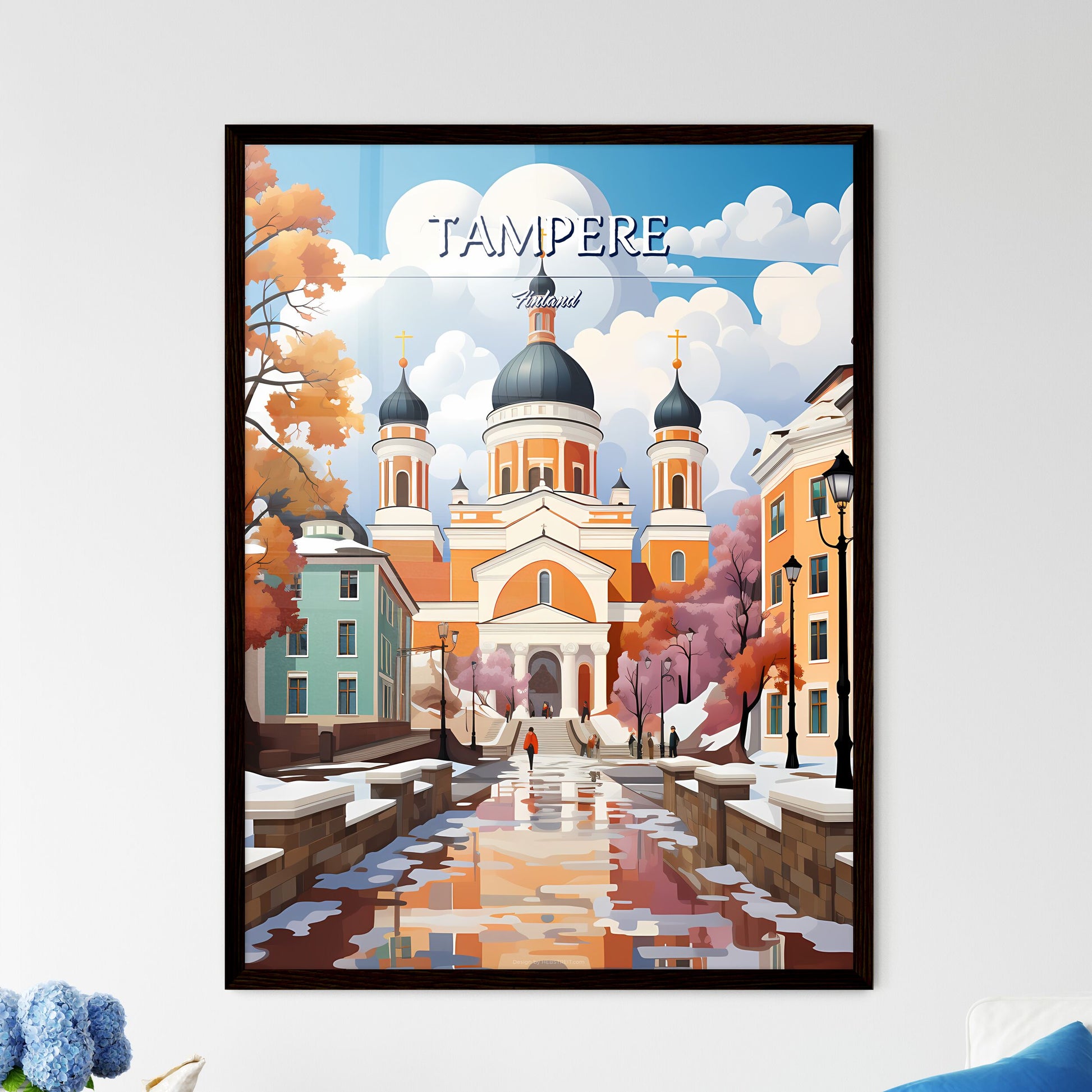 Tampere, Finland - Art print of a church with a walkway and trees Framed Art