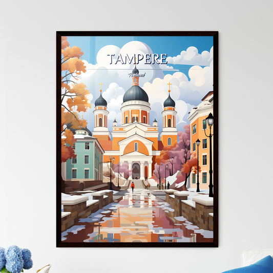 Tampere, Finland - Art print of a church with a walkway and trees Framed Art