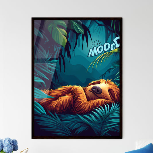A Poster of  Kawaii Sleeping Sloth With Big Letters #Mood Vector Art - A Cartoon Of A Sloth Sleeping In The Jungle