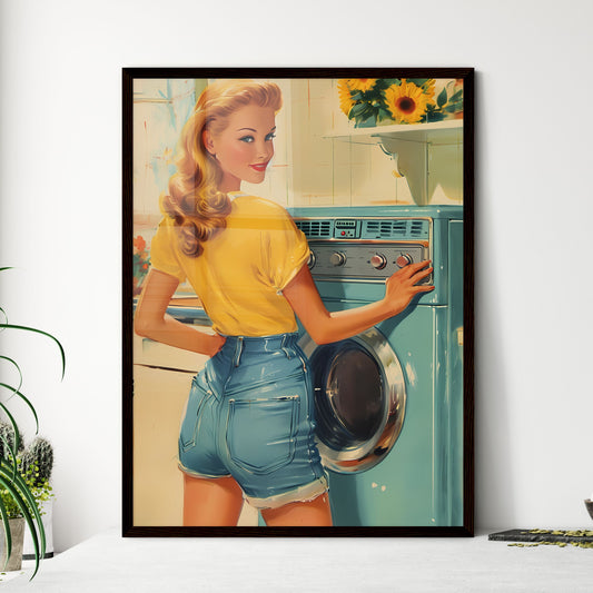 Pin up artwork for detergent ad - Art print of a woman standing next to a washing machine Default Title