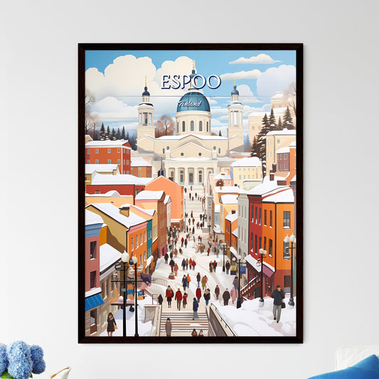 Espoo, Finland - Art print of a group of people walking down a snowy street Framed Art