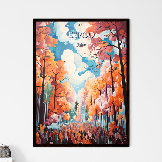 Espoo, Finland - Art print of a painting of a church and a crowd of people Framed Art