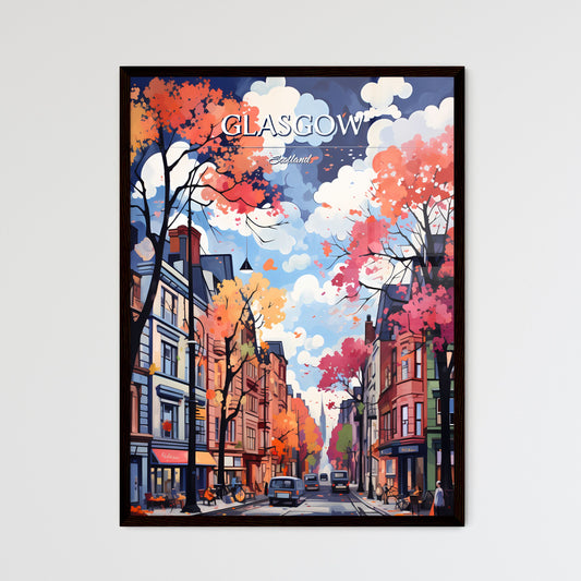 Glasgow, Scotland - Art print of a street with trees and buildings Framed Art
