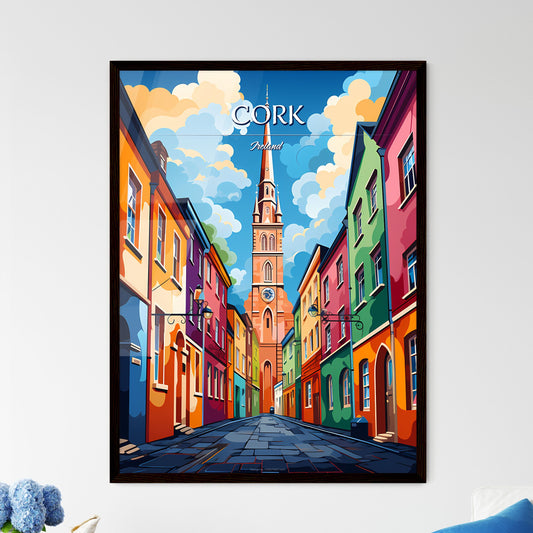 Cork, Ireland - Art print of a colorful street with a clock tower Default Title