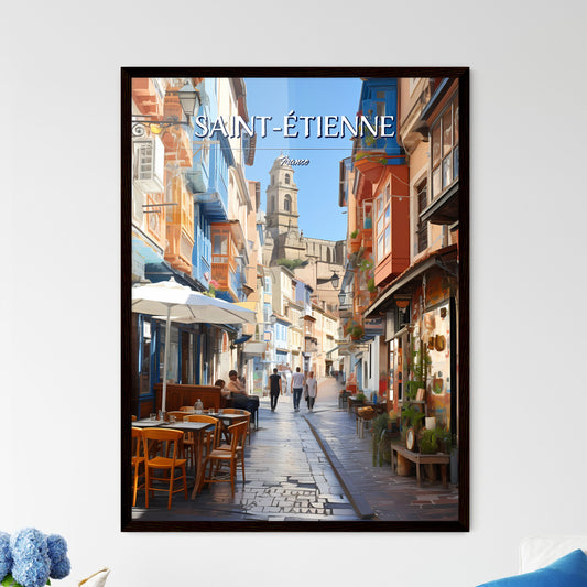 Saint-Étienne, France - Art print of a double decker bus on a street in a city Framed Art