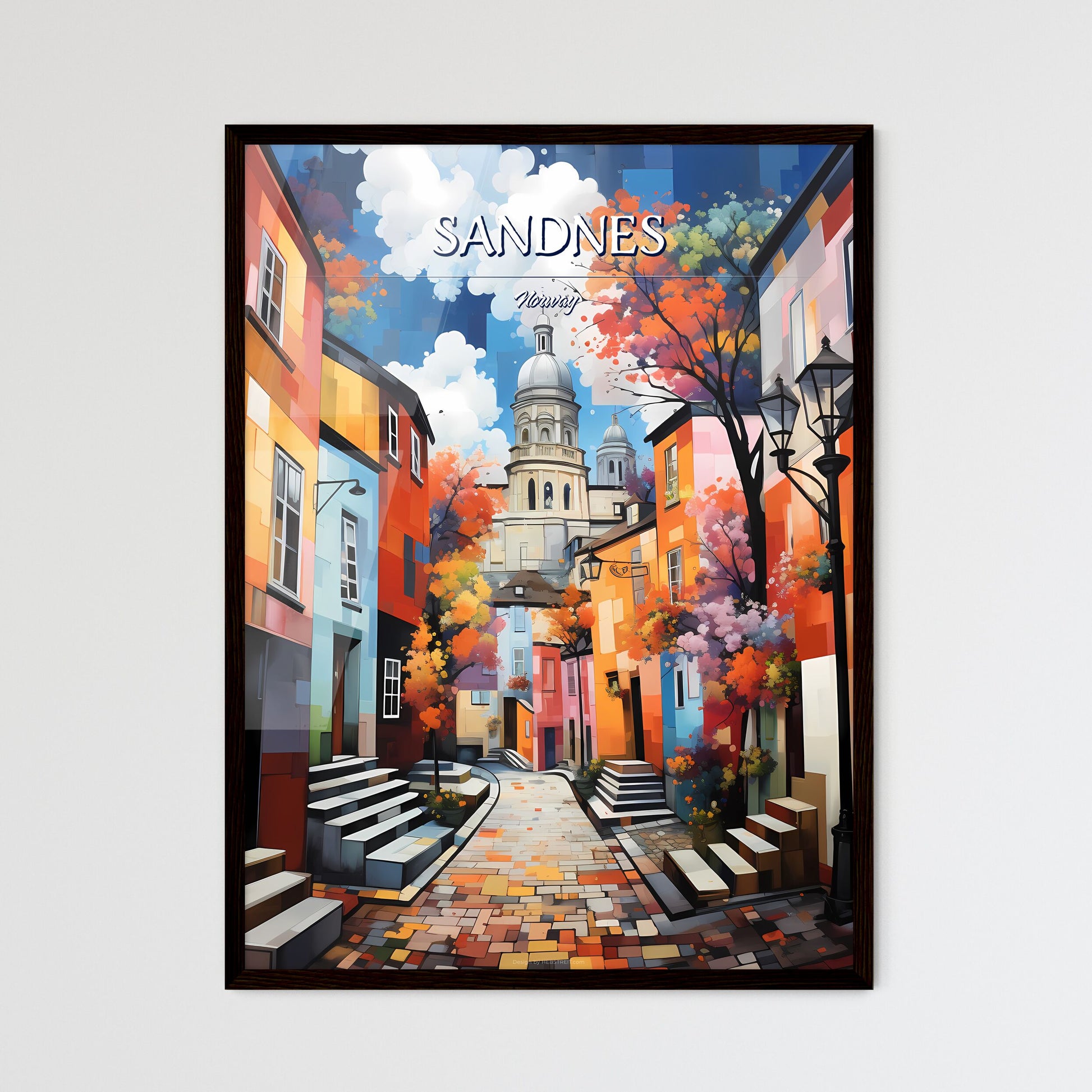 Sandnes, Norway - Art print of a colorful smoke in blue background Framed Art