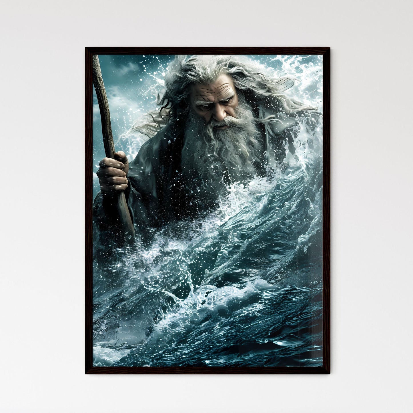 Movie poster Moses hoisting a magic staff above his head and leading many Israelites  Framed Print