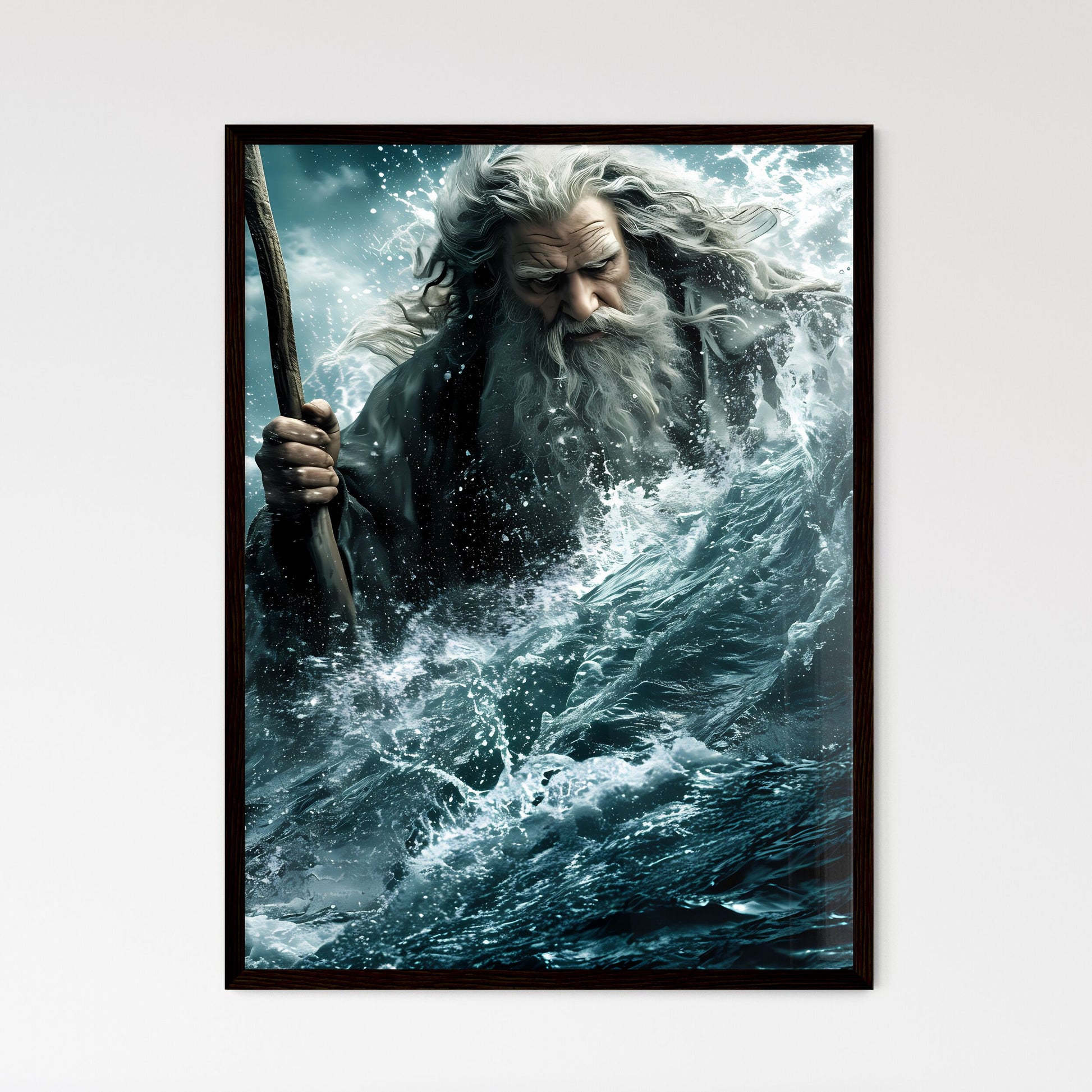Movie poster Moses hoisting a magic staff above his head and leading many Israelites  Framed Print