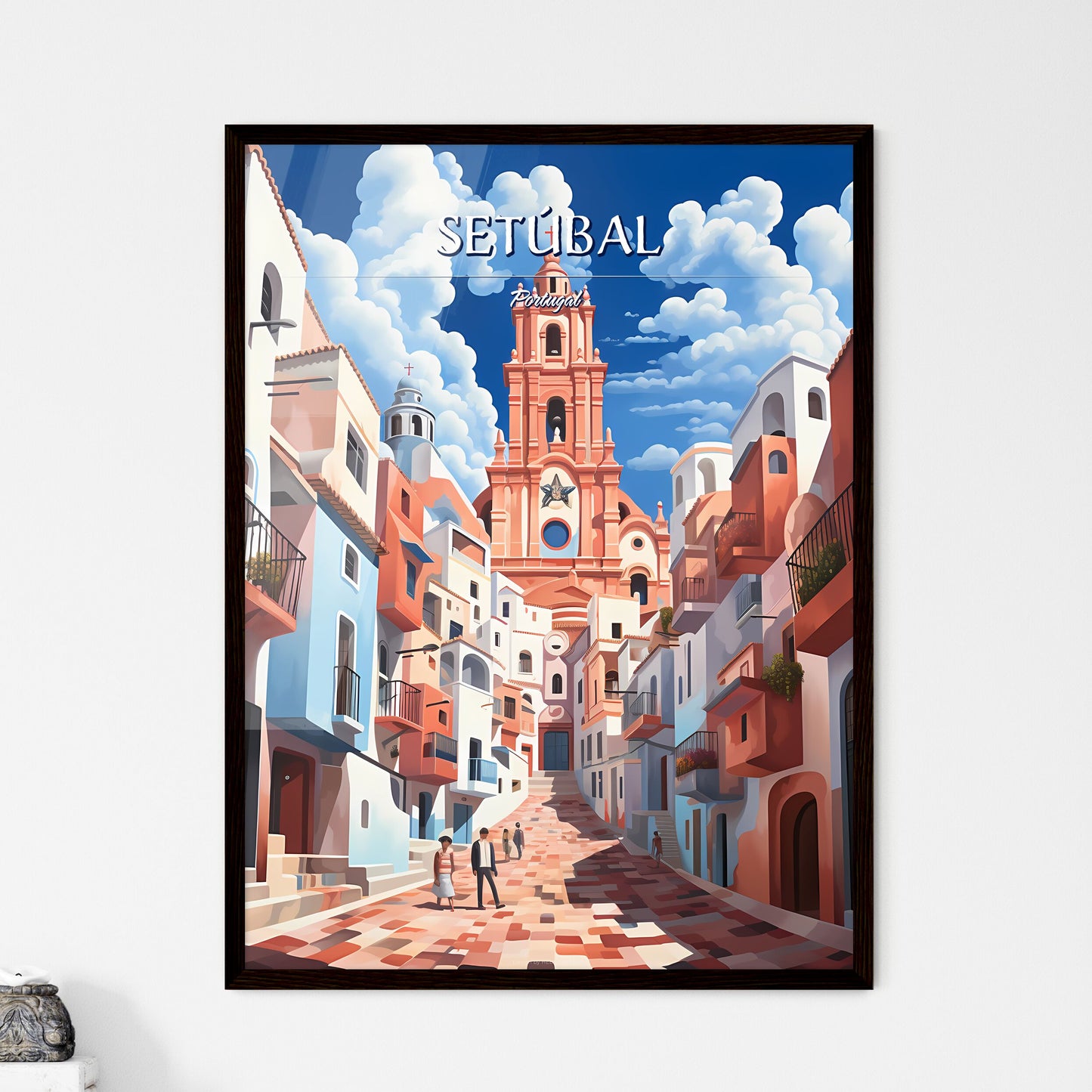 Setúbal, Portugal - Art print of a train on the street Framed Art