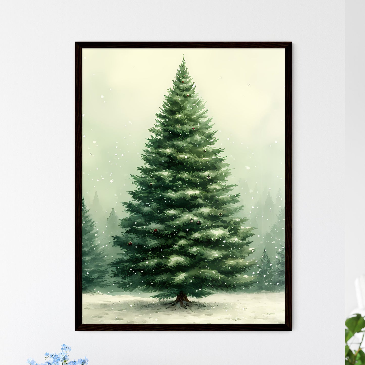Watercolor tilable paper with christmas tree - Framed Art Print
