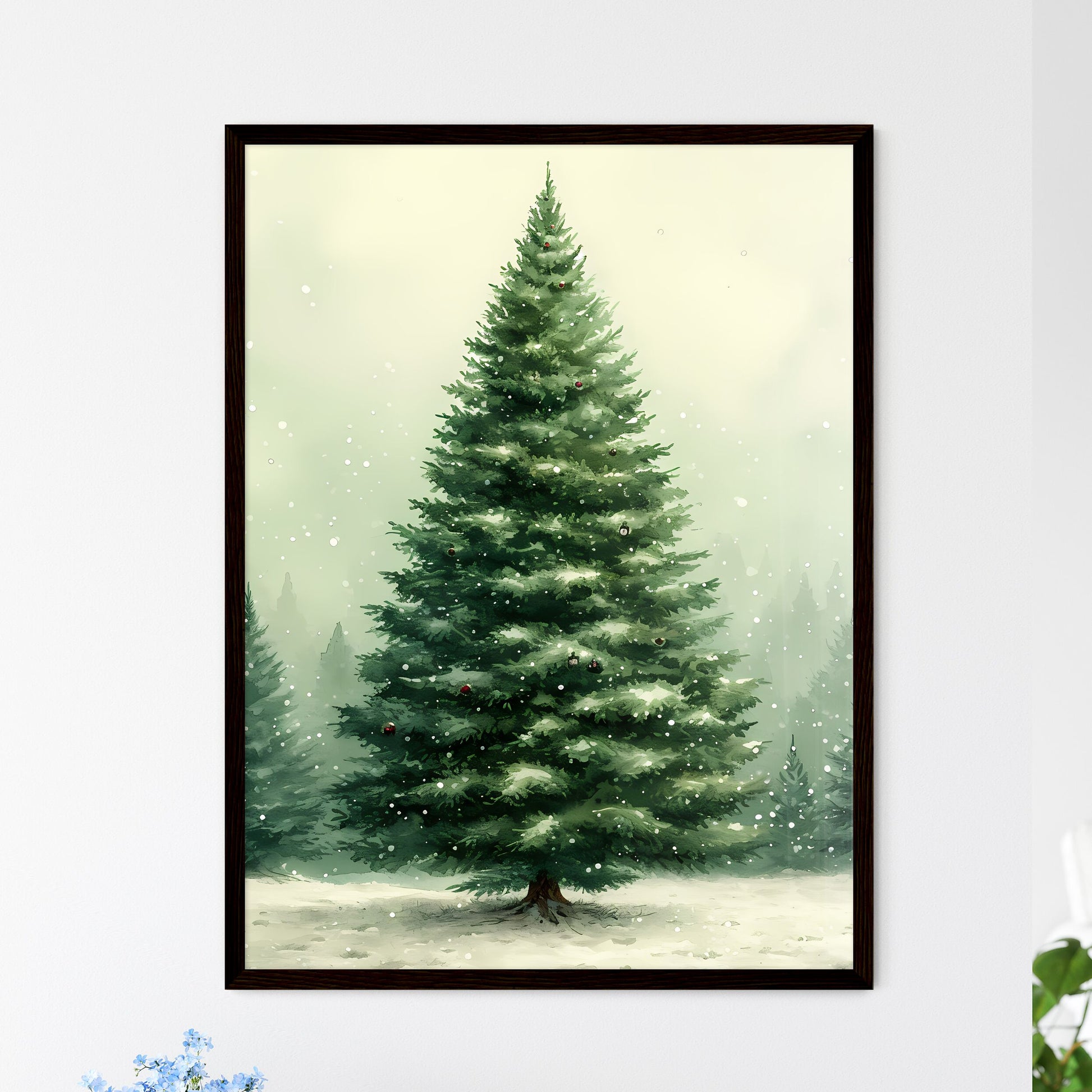 Watercolor tilable paper with christmas tree - Framed Art Print
