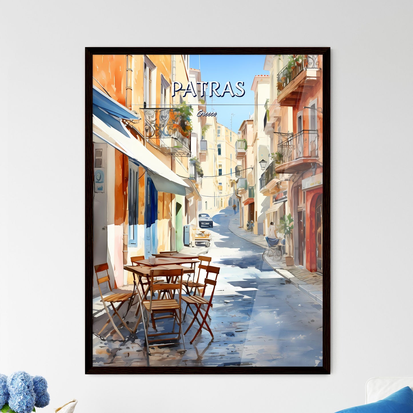 Patras, Greece - Art print of a view of a town from a balcony overlooking a body of water Framed Art