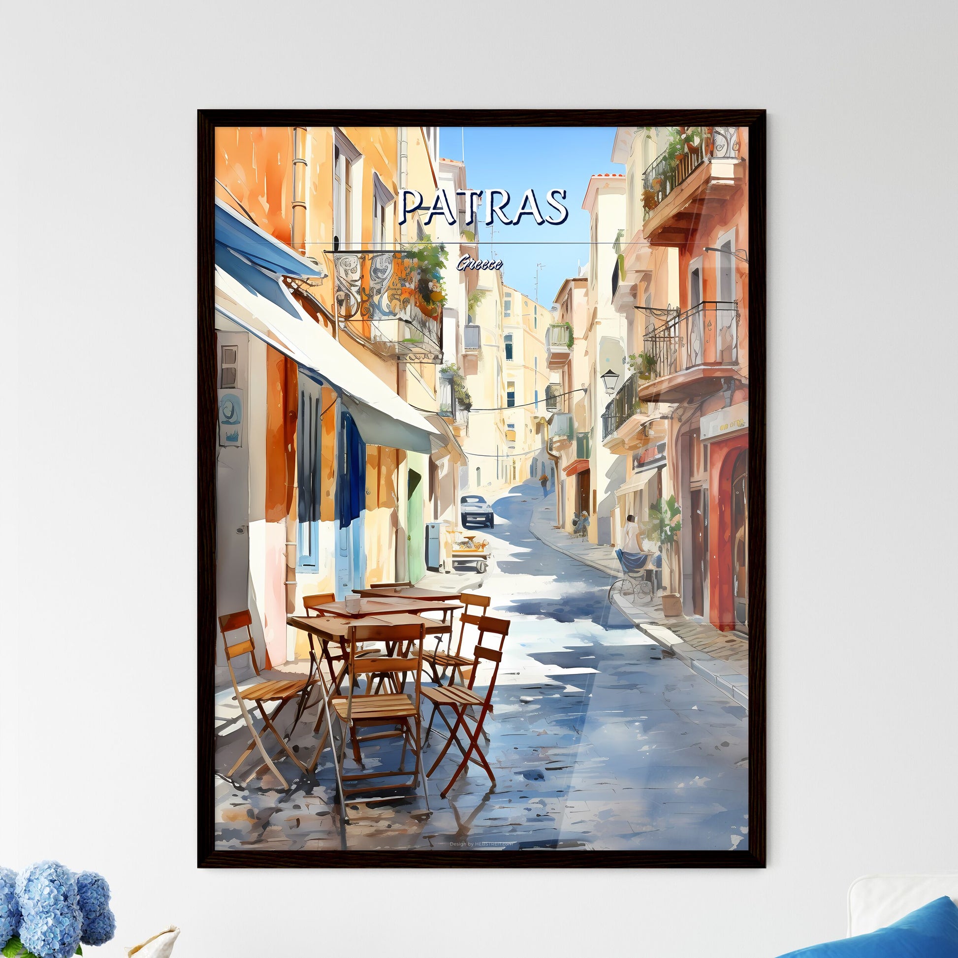 Patras, Greece - Art print of a view of a town from a balcony overlooking a body of water Framed Art