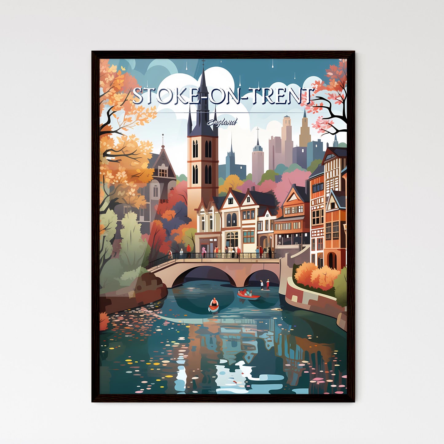 Stoke-on-Trent, England - Art print of a painting of a body of water with mountains and a boat with Li River in the background Framed Art