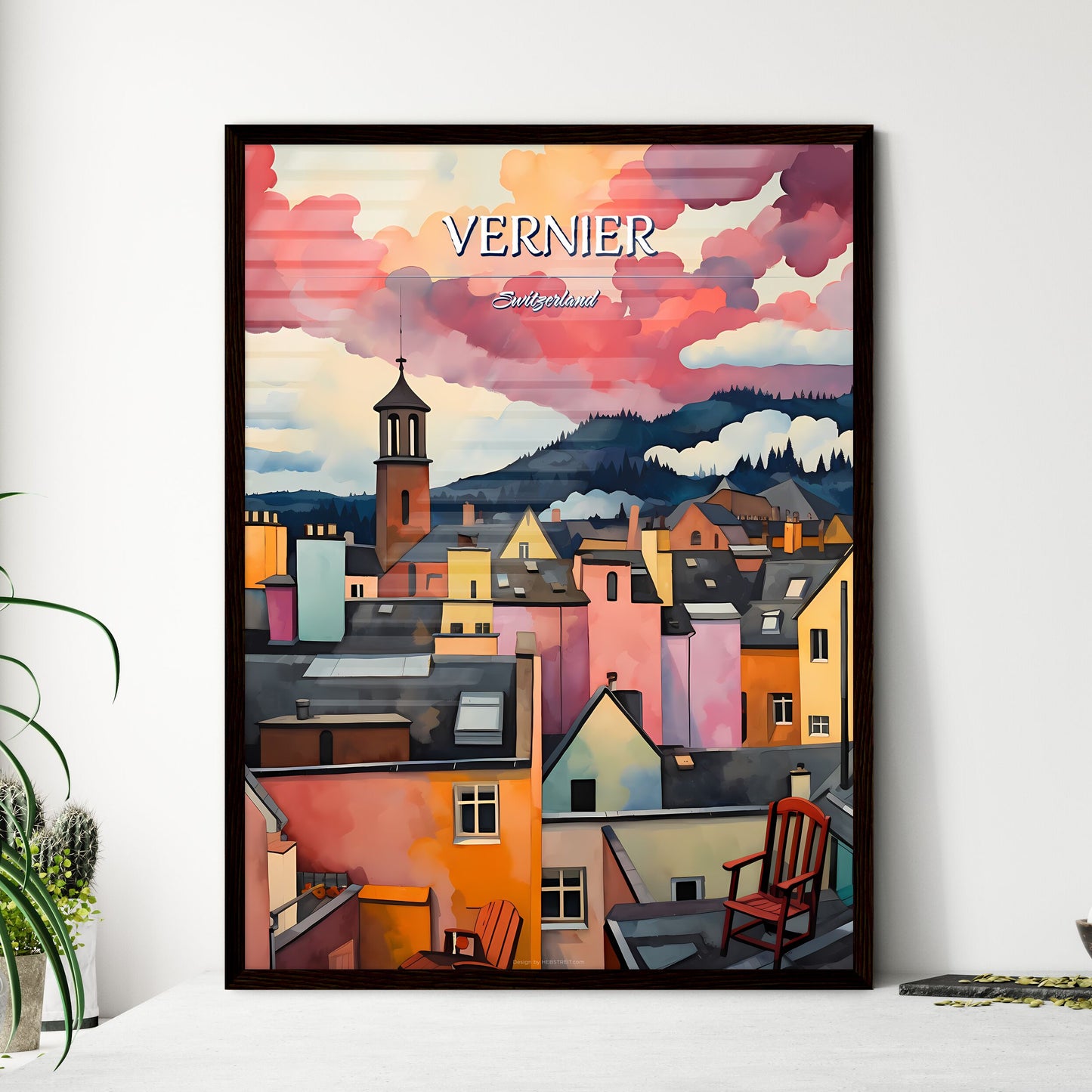 Vernier, Switzerland - Art print of a digital image of a city Framed Art