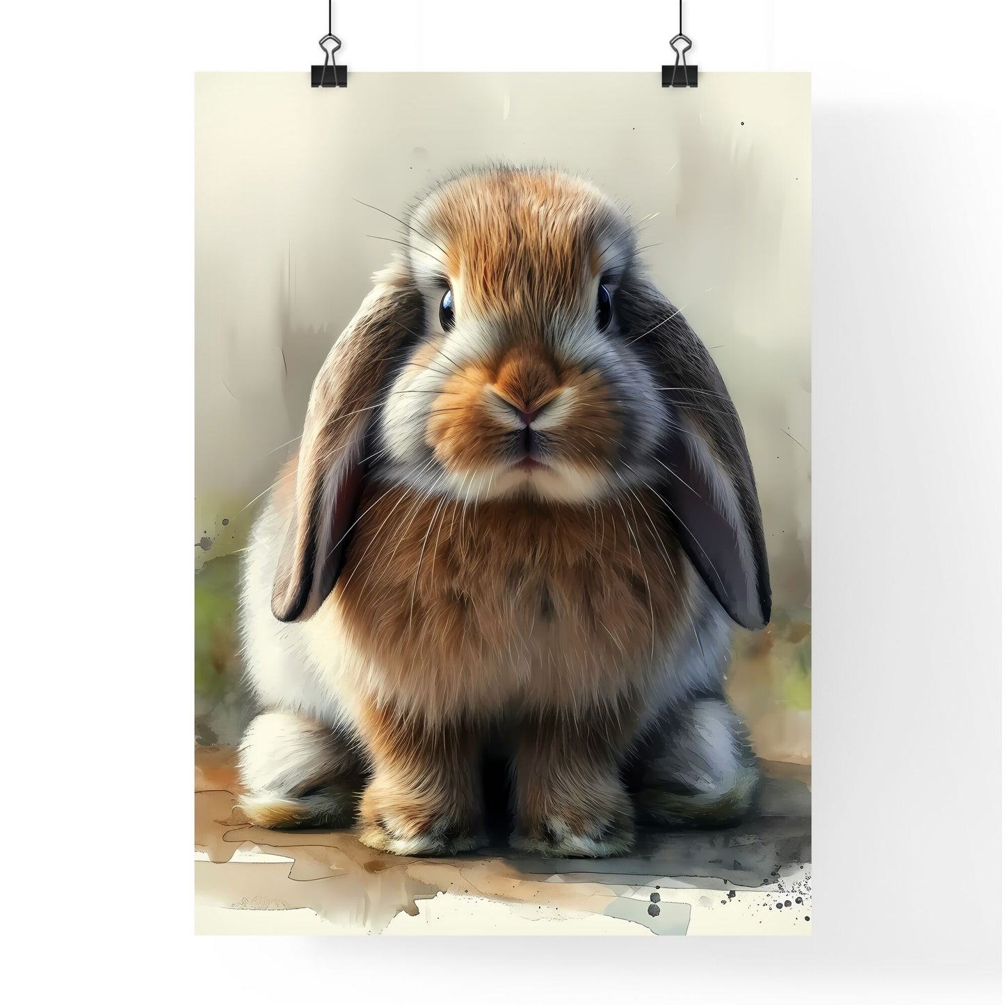 A cute fluffy bunny, watercolor, white background - Art print of a pink and purple striped object Default Title