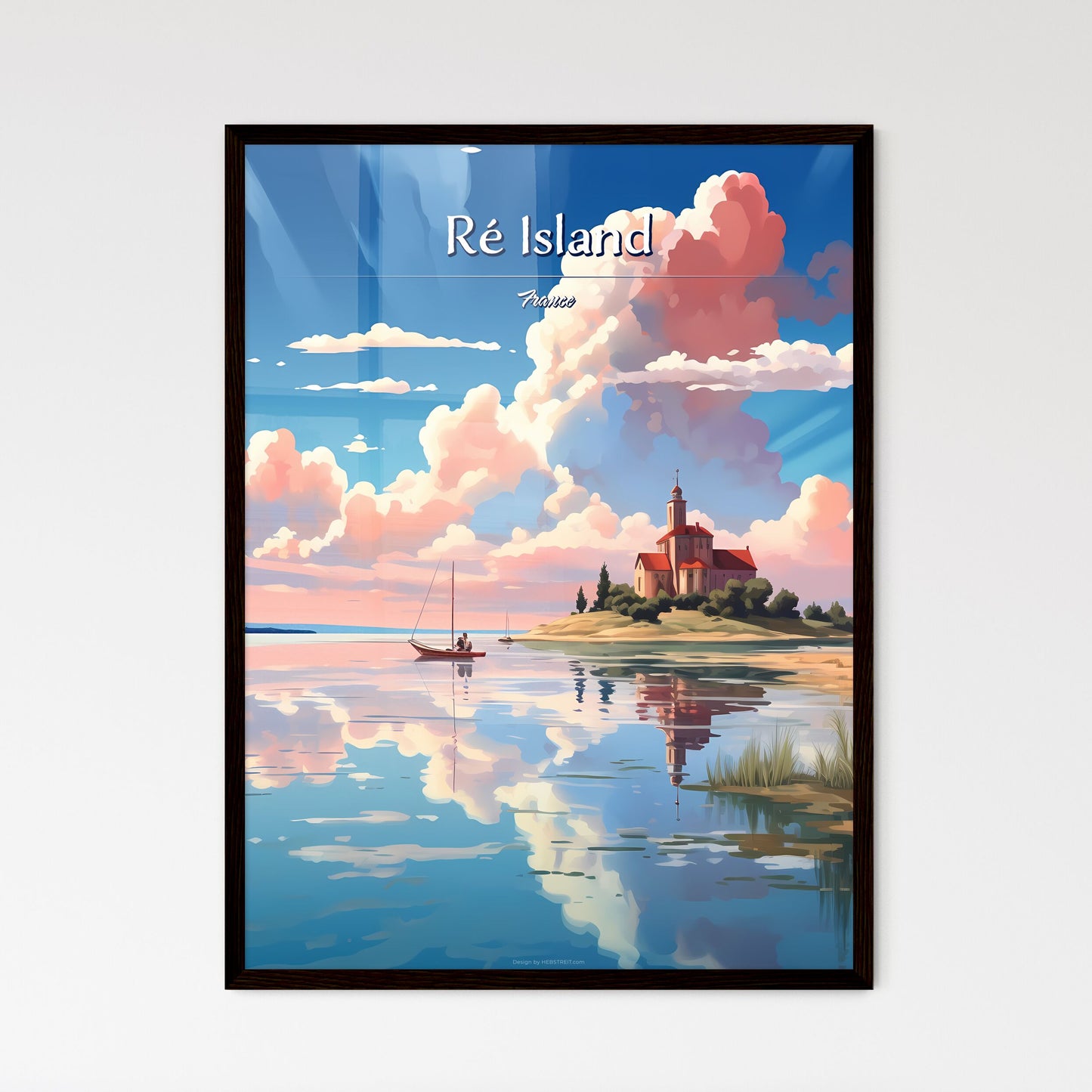Ré Island, France - Art print of a green hill with blue sky Framed Art