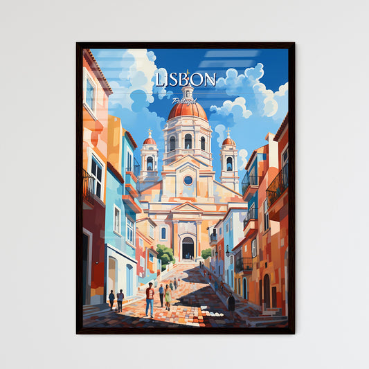 Lisbon, Portugal - Art print of a balcony with a view of a city and mountains Framed Art