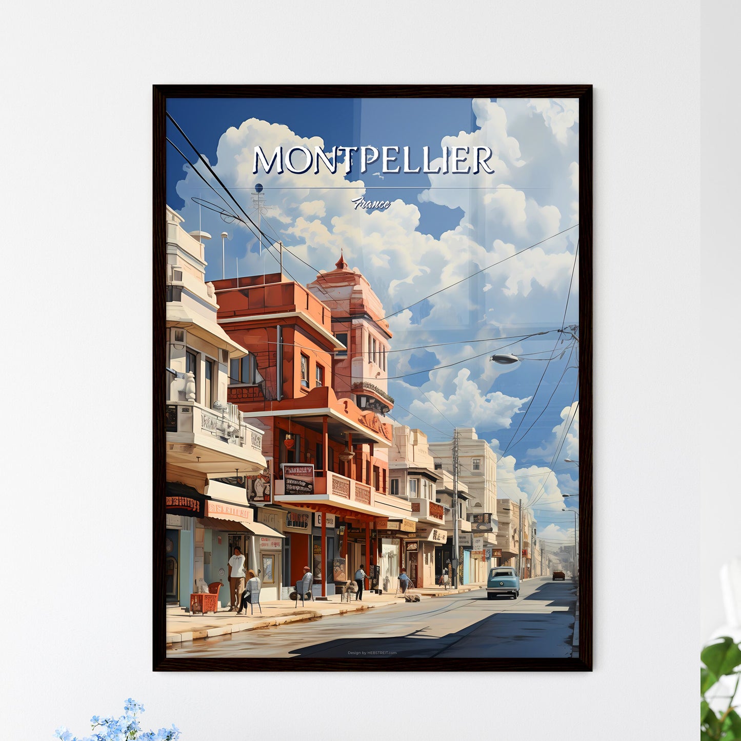 Montpellier, France - Art print of a painting of a vineyard Framed Art