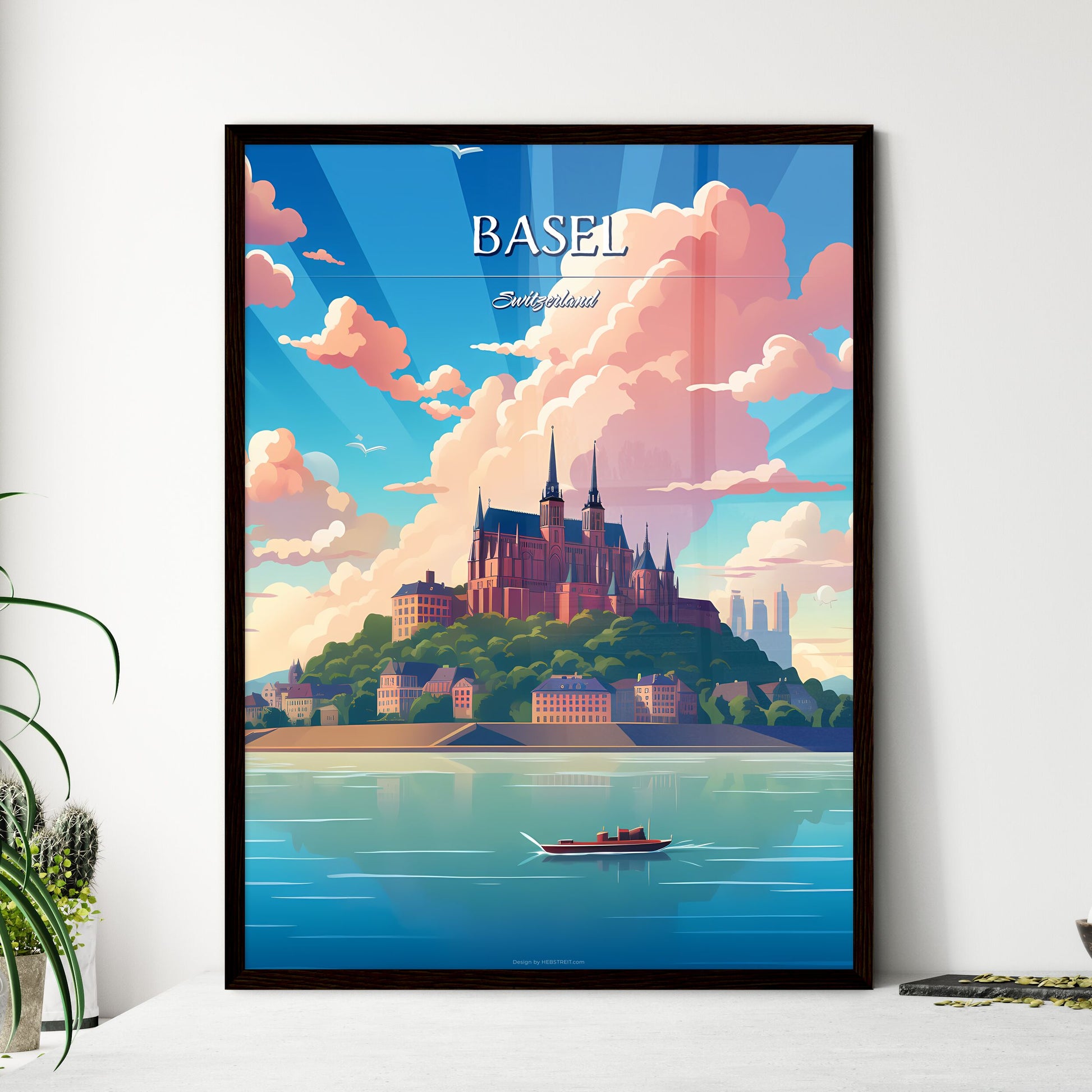 Basel, Switzerland - Art print of a woman dancing on a pink background Framed Art