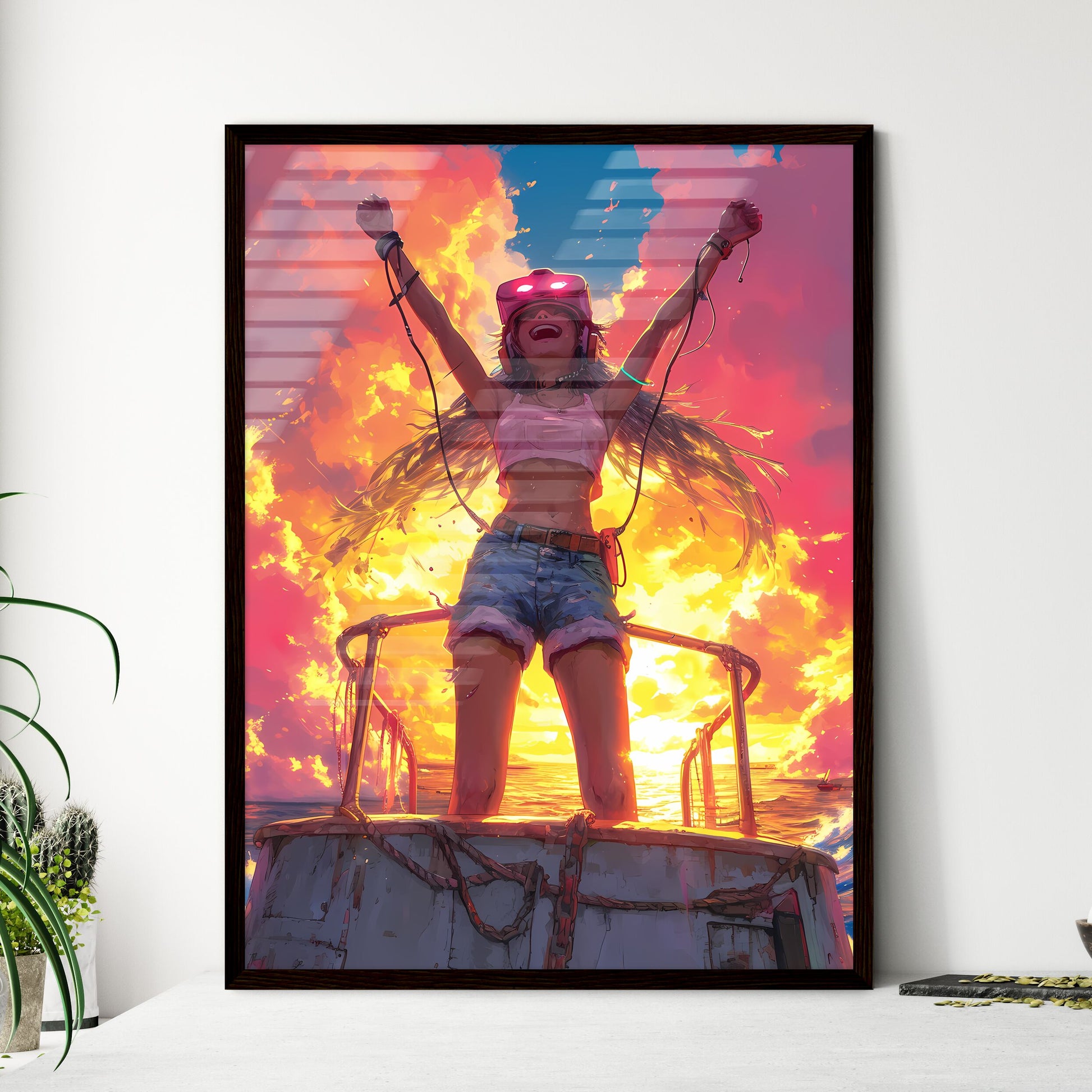 A TRENDY young GAMER - Art print of a woman  - Framed Art Print