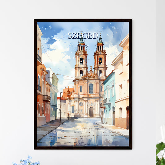 Szeged, Hungary - Art print of a drawing of two angels playing guitars and flowers Framed Art