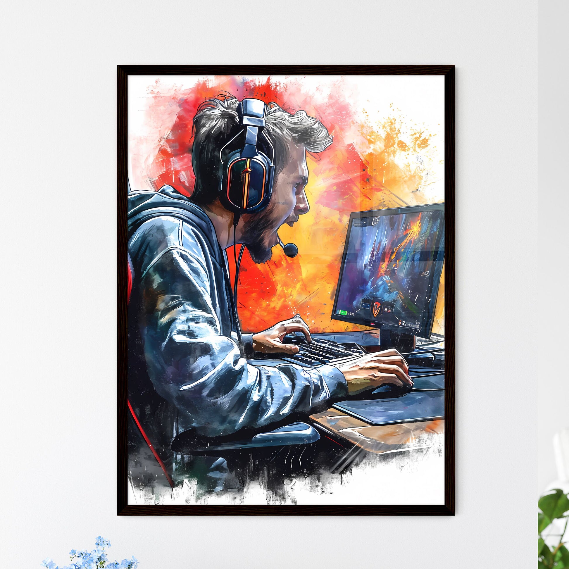 A TRENDY young GAMER - Art print of a city b - Framed Art Print