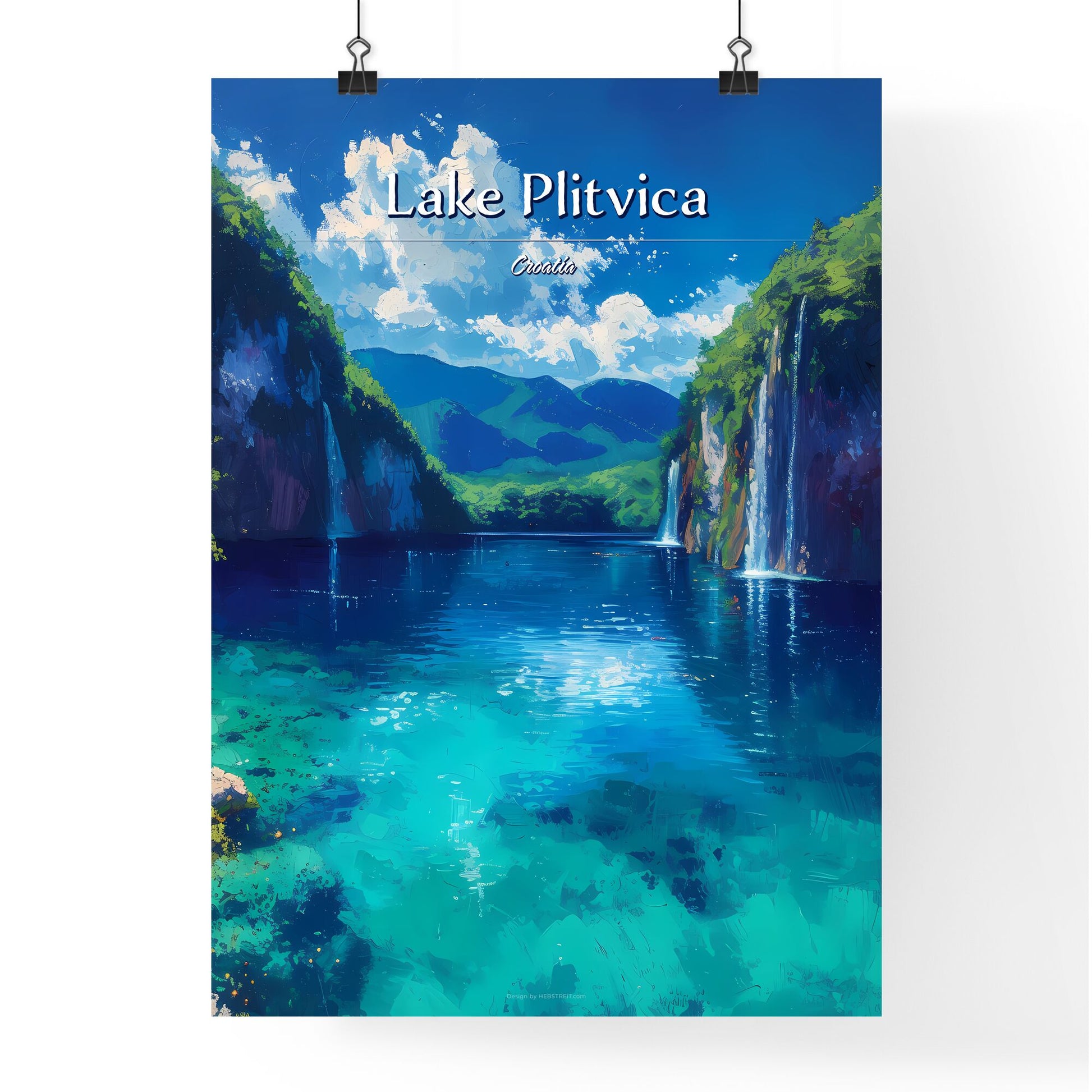 Lake Plitvica, Croatia - Art print of a woman with red bow and freckles Default Title