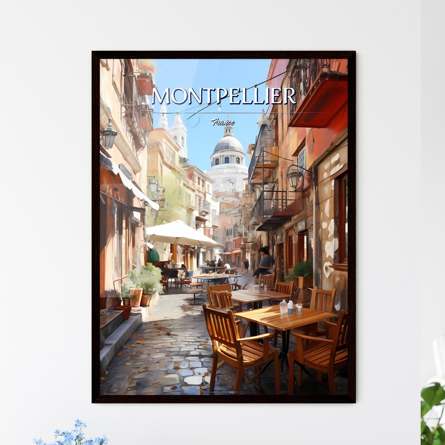 Montpellier, France - Art print of a beach with a sandy shore and blue water Framed Art