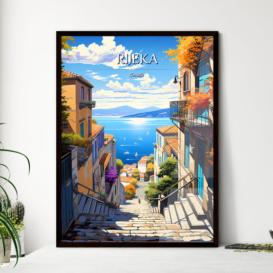 Rijeka, Croatia - Art print of a painting of a vineyard with a building and a tower Framed Art