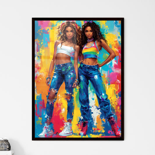 Two trendy young people record a podcast - A - Framed Art Print