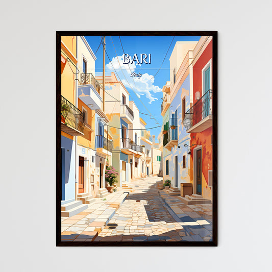 Bari, Italy - Art print of a street with tables and chairs on it Framed Art