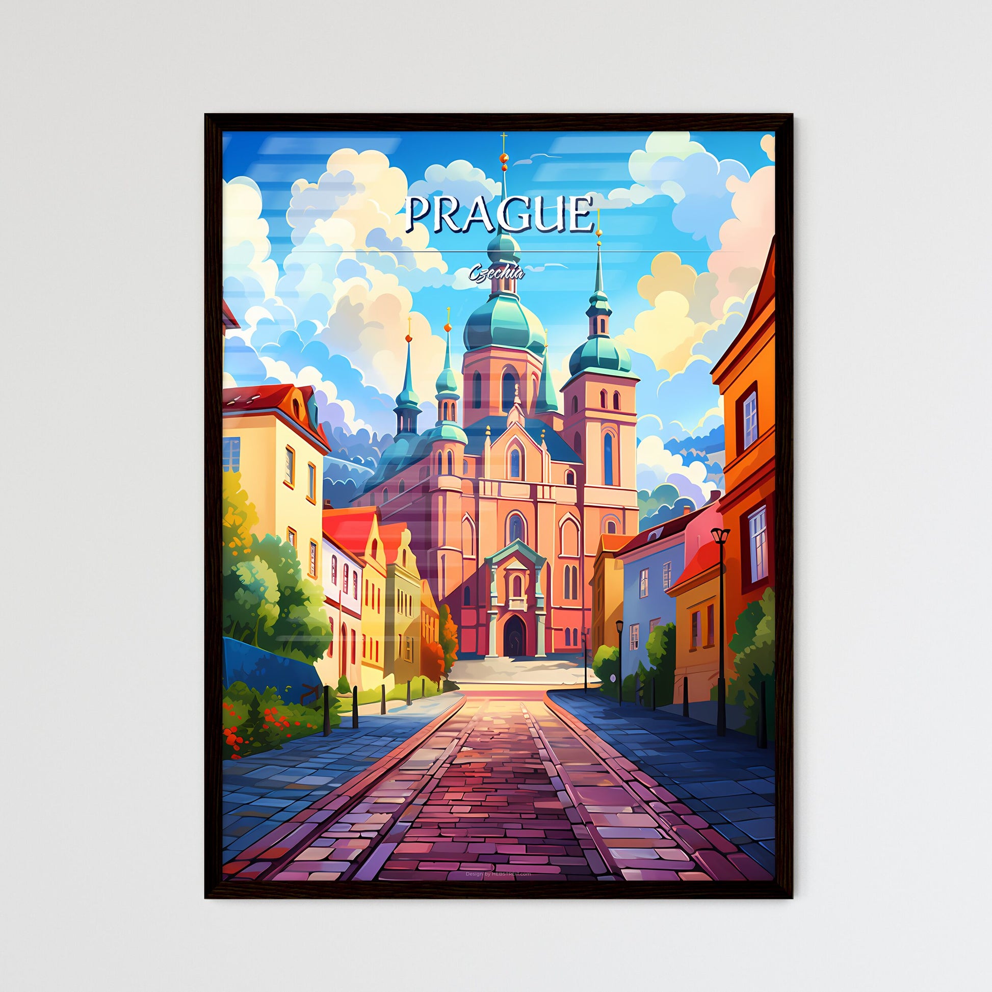 Prague, Czechia - Art print of a beach with palm trees and blue water Framed Art