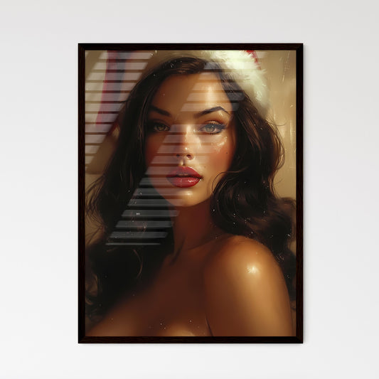 Woman wearing Santa hat - Art print of a boa - Framed Art Print