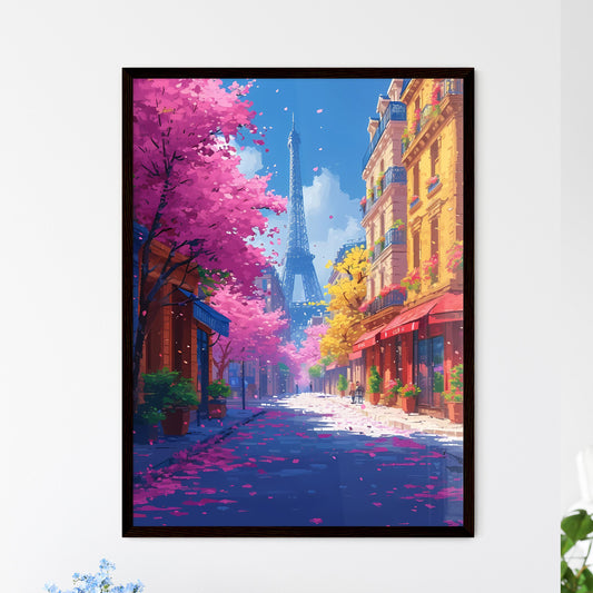 A travel poster of the eiffel tower - Art print of a woman sitting on a pink surface Framed Art