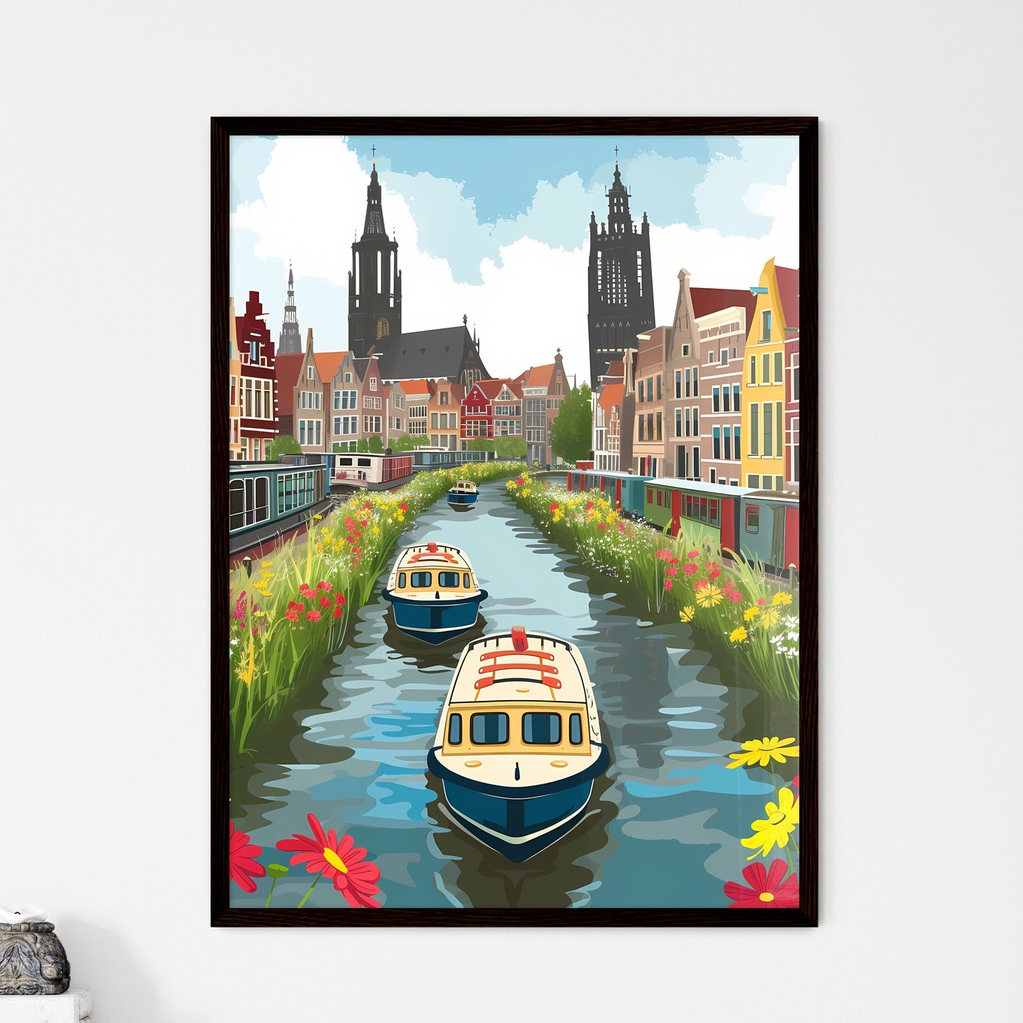 Craft an illustration of Nijmegen - Art print of a colorful hills with lights on it Framed Art