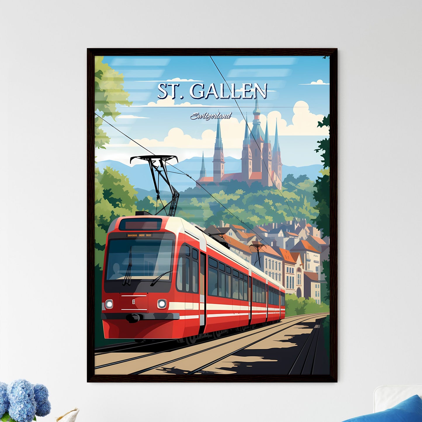 St. Gallen, Switzerland - Art print of a woman in a green outfit Framed Art