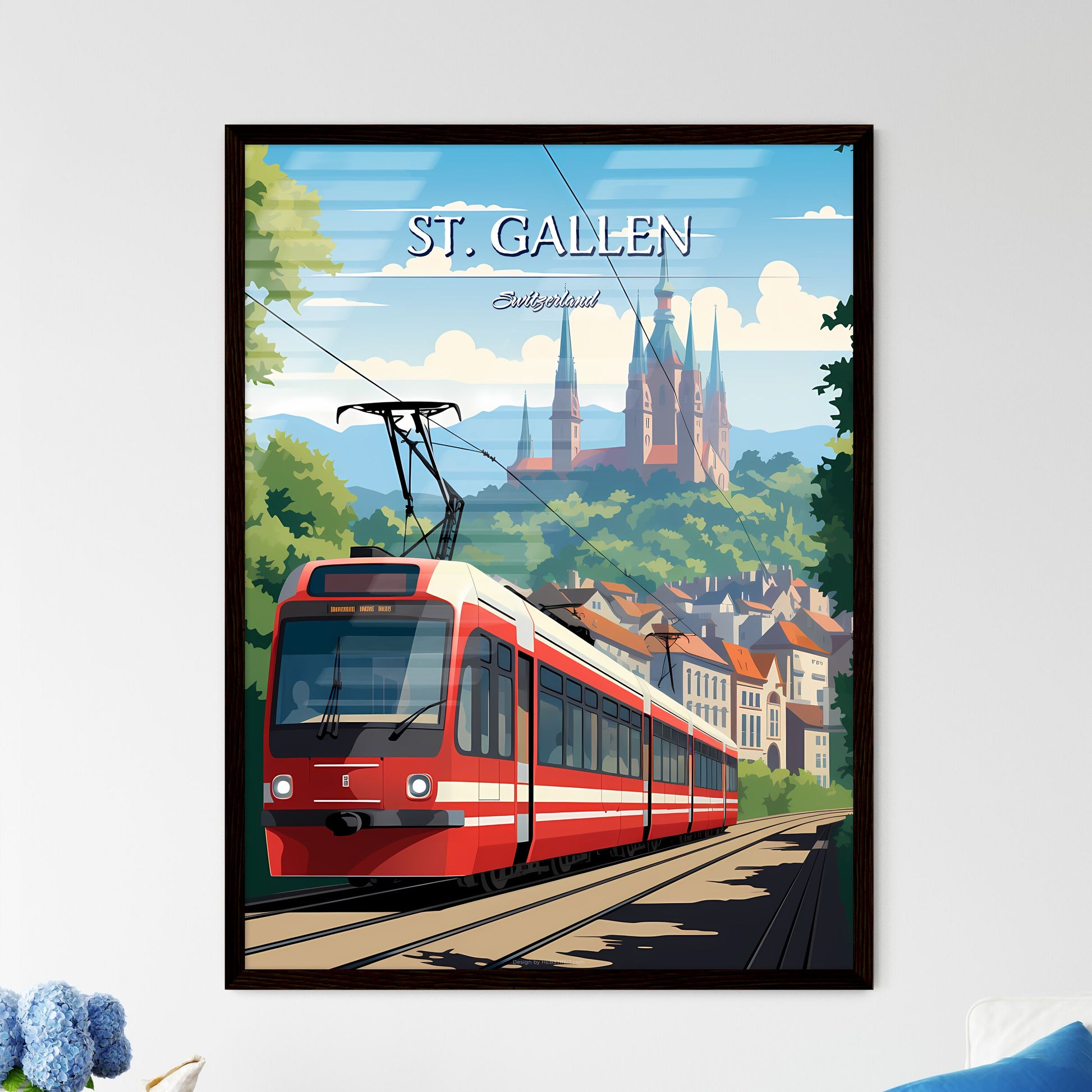 St. Gallen, Switzerland - Art print of a woman in a green outfit Framed Art