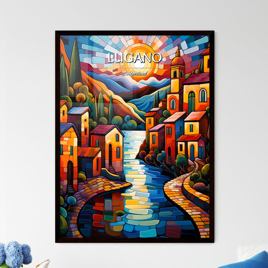 Lugano, Switzerland - Art print of a woman holding a rocket Framed Art