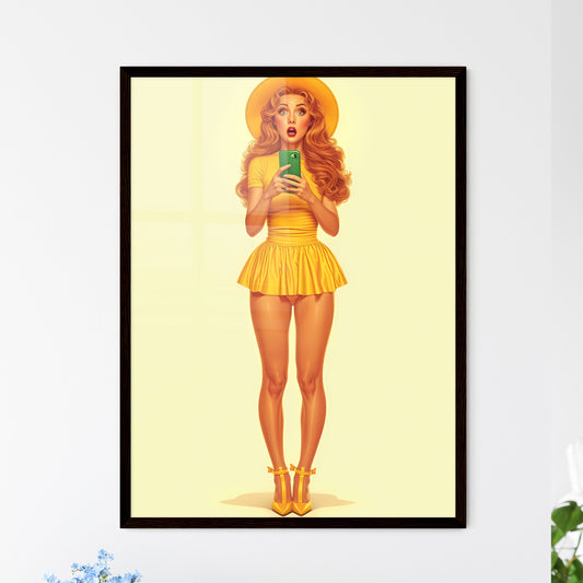 Surprised woman with beautiful legs - Art pr - Framed Art Print