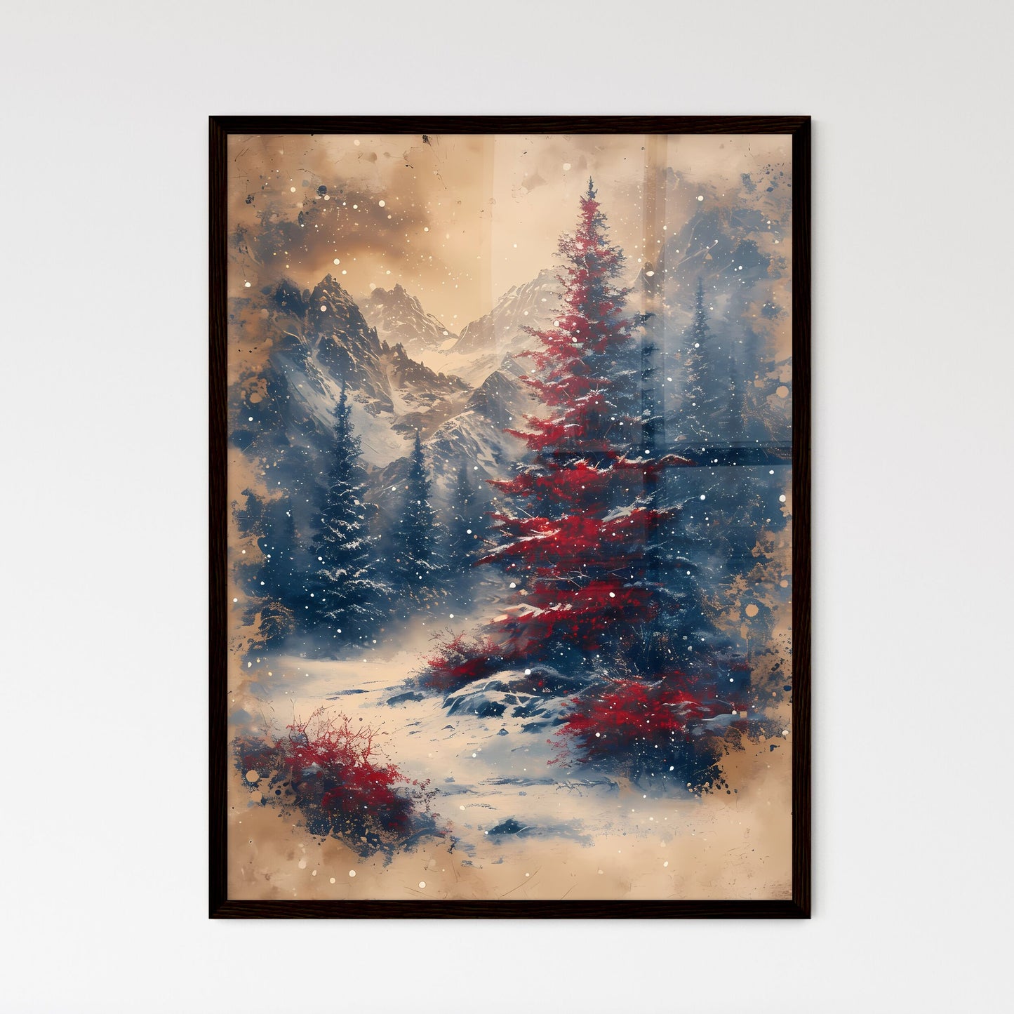 Watercolor tilable paper with christmas tree - Framed Art Print