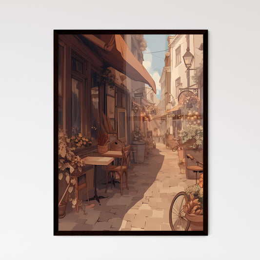 Craft an illustration of Nijmegen - Art print of a street with stairs and buildings by the water Framed Art